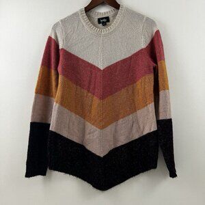 By&By Women Crew Neck Long Sleeve Chevron Pullover Sweater Stripes Large